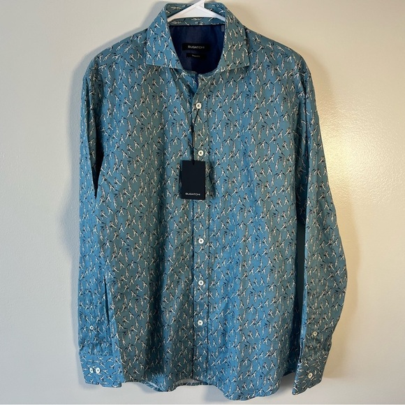 Bugatchi Mens Size Medium NWT Long Sleeve Shirt Dress Man Butterfly Print NWT